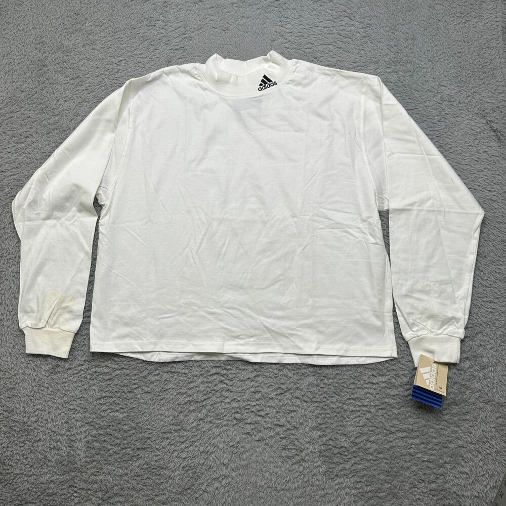 NWT Vintage 90s Adidas Mock Neck Shirt Mens Large White Long Sleeve Logo